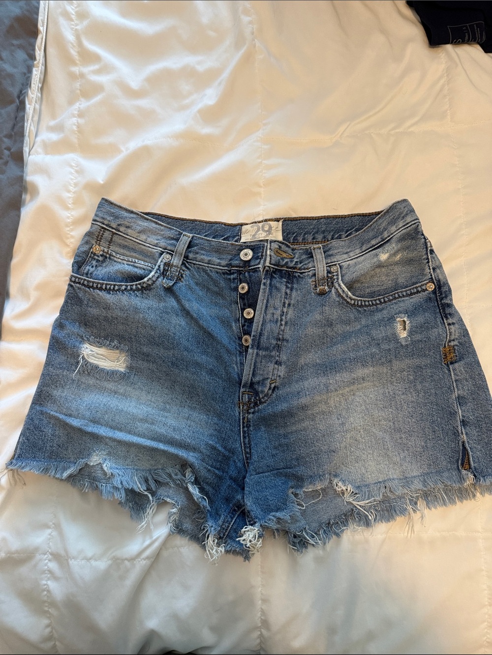 We The Free High-Rise Distressed Denim Shorts - Blue
